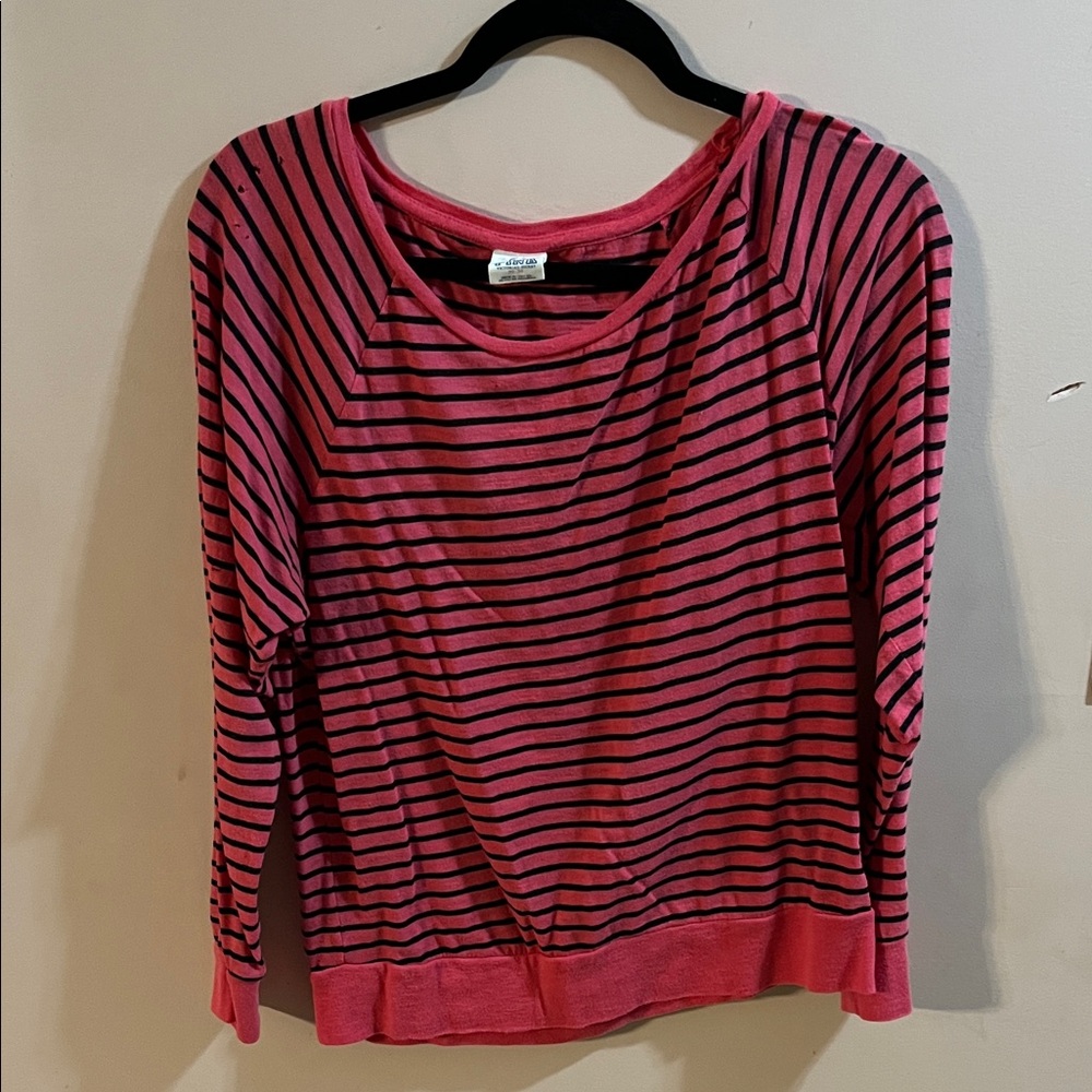 PINK Victoria's Secret Red and Black Striped Tee